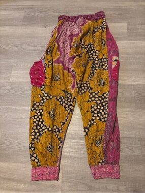 Kantha Bae Harem Pants One Size Multicolor Quilted Floral Patchwork Lagen Boho
